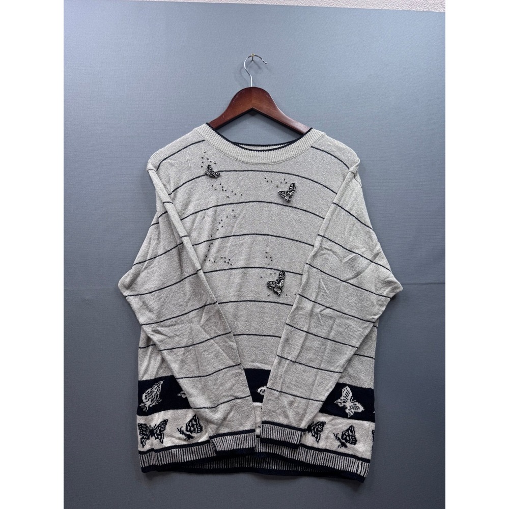 Hauber Sporting Life Women's Beige‎ Striped Butterfly Sweater Top